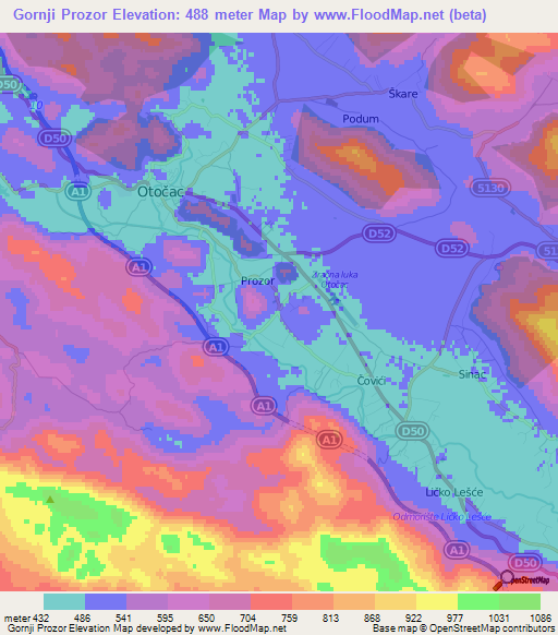 Gornji Prozor,Croatia Elevation Map