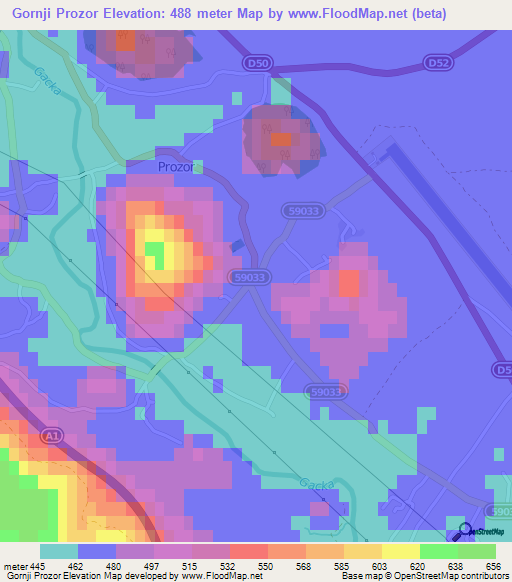 Gornji Prozor,Croatia Elevation Map