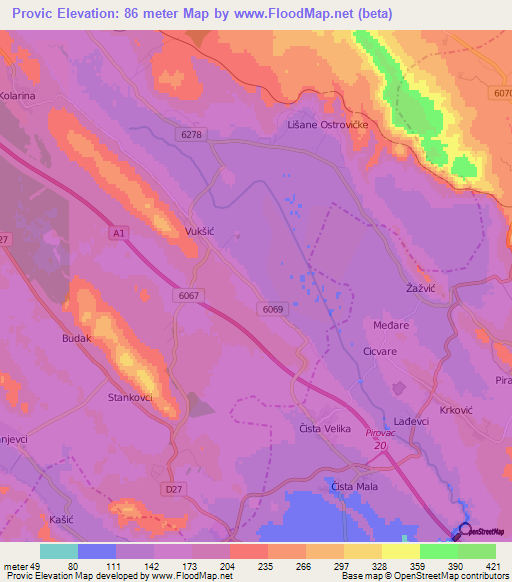 Provic,Croatia Elevation Map