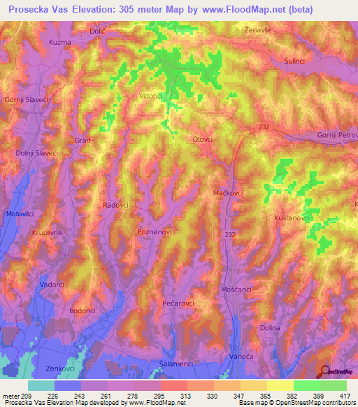 Prosecka Vas,Slovenia Elevation Map