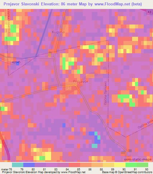 Prnjavor Slavonski,Croatia Elevation Map