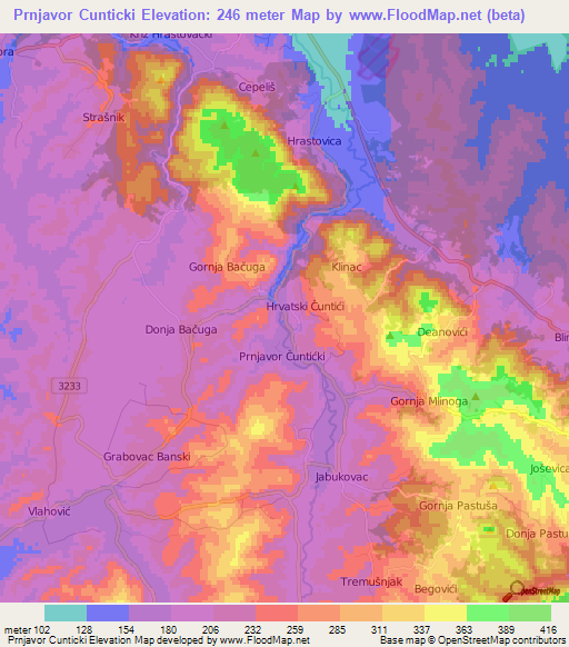 Prnjavor Cunticki,Croatia Elevation Map