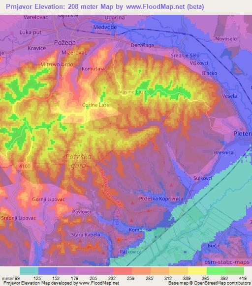 Prnjavor,Croatia Elevation Map