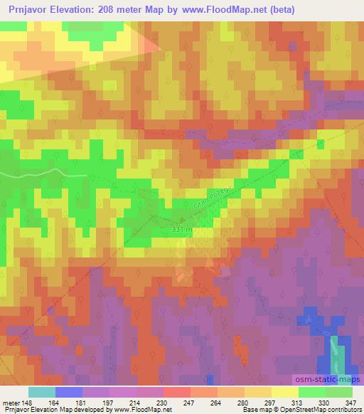 Prnjavor,Croatia Elevation Map