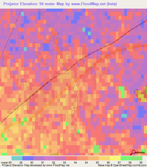 Prnjavor,Serbia Elevation Map