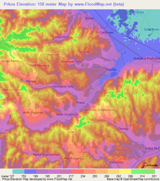 Prkos,Croatia Elevation Map