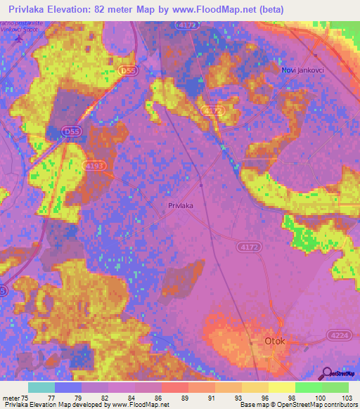 Privlaka,Croatia Elevation Map