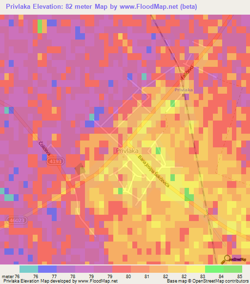 Privlaka,Croatia Elevation Map