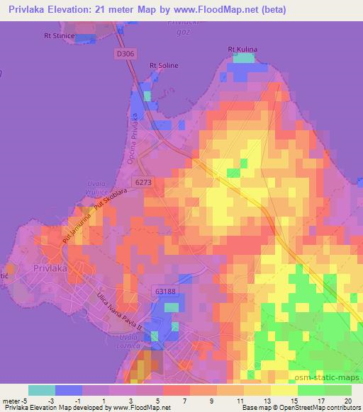 Privlaka,Croatia Elevation Map