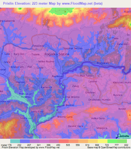 Prislin,Croatia Elevation Map