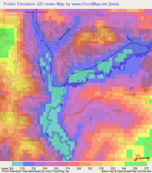 Prislin,Croatia Elevation Map