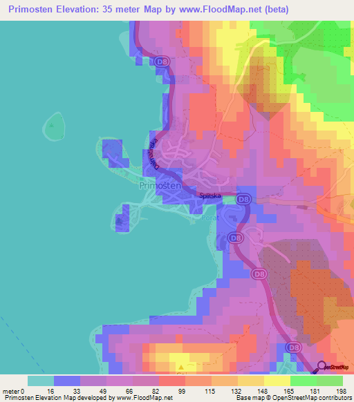 Primosten,Croatia Elevation Map