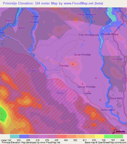 Primislje,Croatia Elevation Map