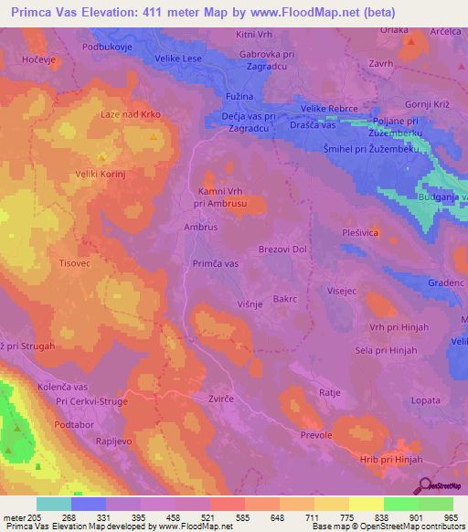 Primca Vas,Slovenia Elevation Map