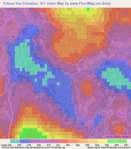 Primca Vas,Slovenia Elevation Map