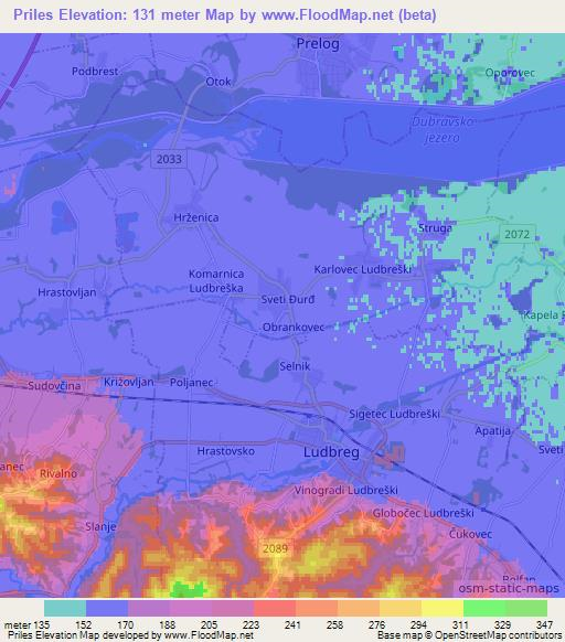 Priles,Croatia Elevation Map