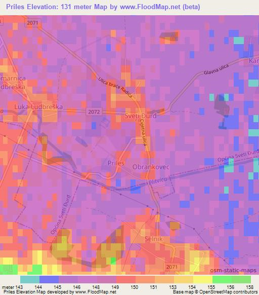 Priles,Croatia Elevation Map