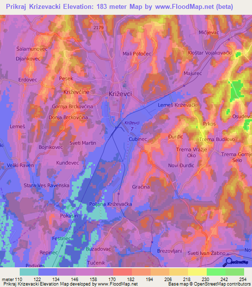 Prikraj Krizevacki,Croatia Elevation Map