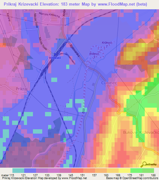 Prikraj Krizevacki,Croatia Elevation Map