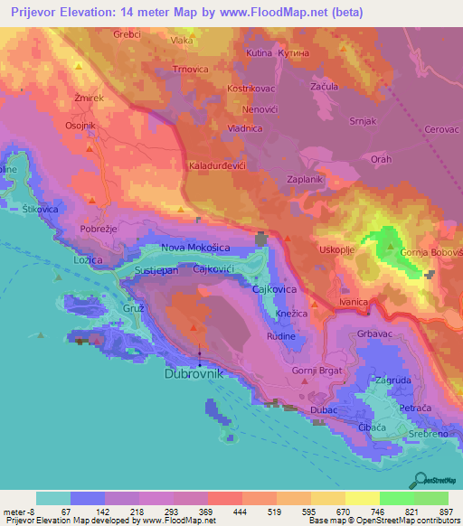 Prijevor,Croatia Elevation Map