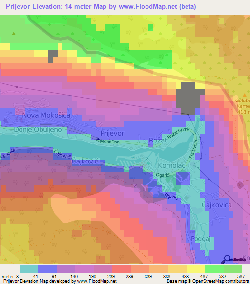 Prijevor,Croatia Elevation Map