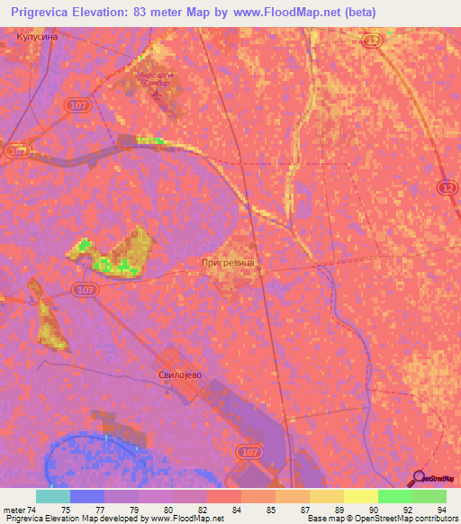 Prigrevica,Serbia Elevation Map