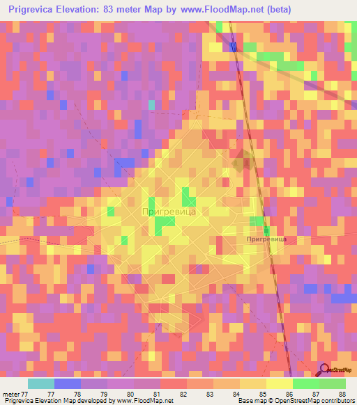 Prigrevica,Serbia Elevation Map