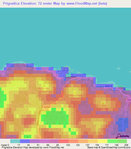 Prigradica,Croatia Elevation Map