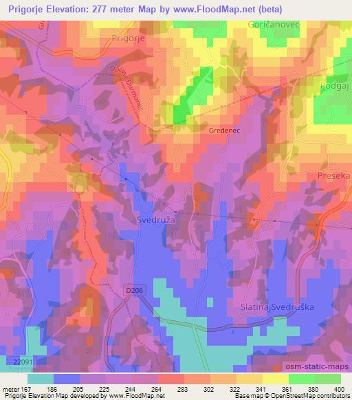 Prigorje,Croatia Elevation Map