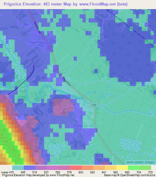 Prigorica,Slovenia Elevation Map