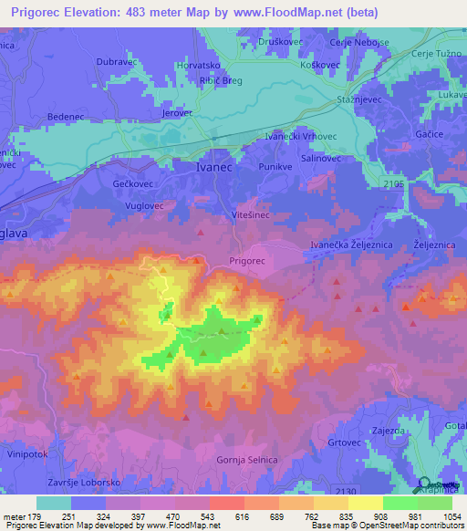 Prigorec,Croatia Elevation Map