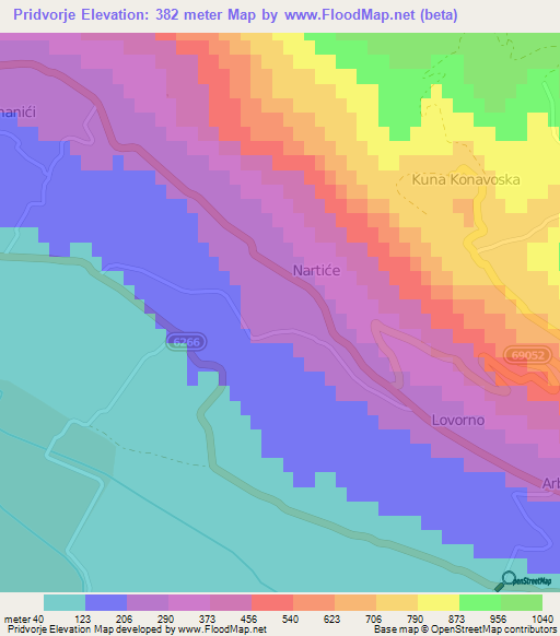 Pridvorje,Croatia Elevation Map