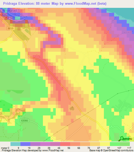 Pridraga,Croatia Elevation Map