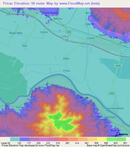 Pricac,Croatia Elevation Map