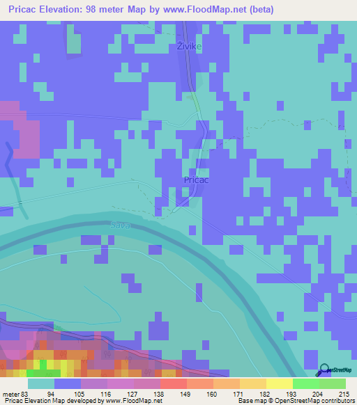 Pricac,Croatia Elevation Map