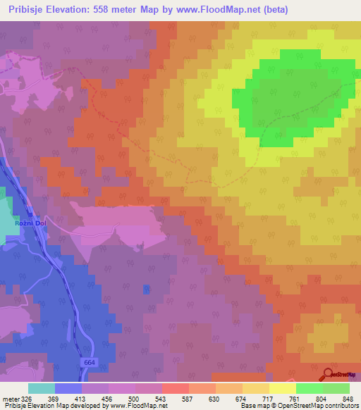 Pribisje,Slovenia Elevation Map