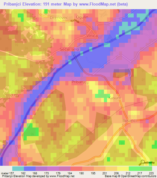 Pribanjci,Croatia Elevation Map