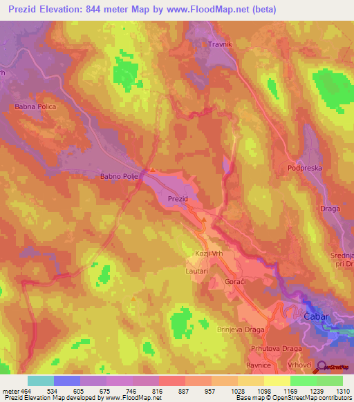 Prezid,Croatia Elevation Map