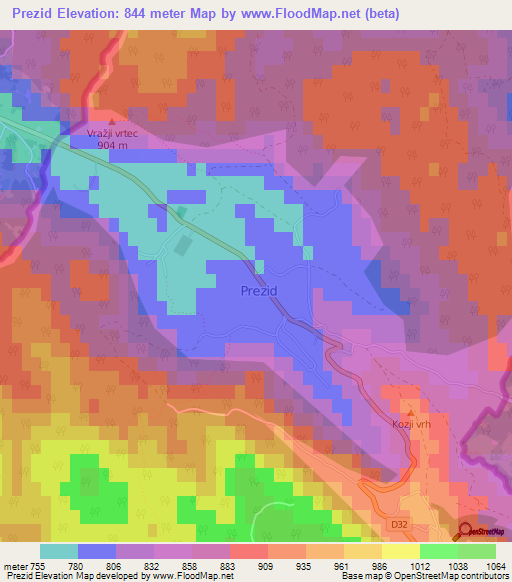 Prezid,Croatia Elevation Map