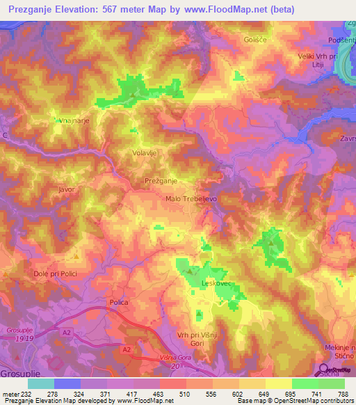 Prezganje,Slovenia Elevation Map