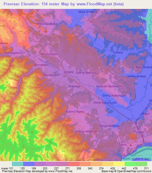 Prevrsac,Croatia Elevation Map