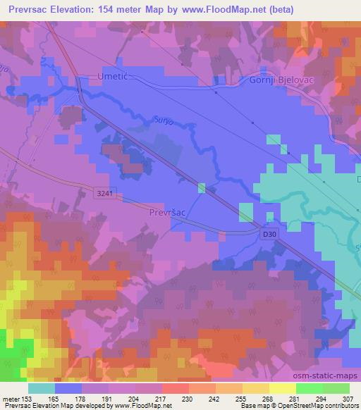 Prevrsac,Croatia Elevation Map