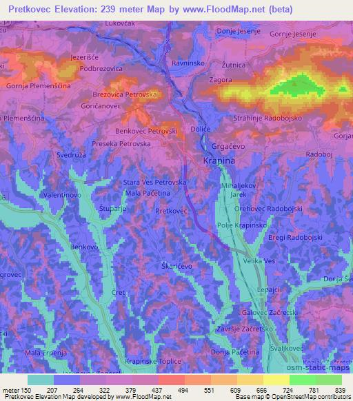 Pretkovec,Croatia Elevation Map