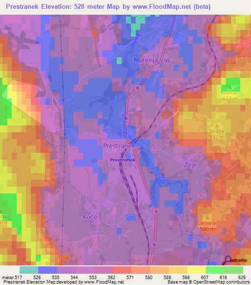 Prestranek,Slovenia Elevation Map