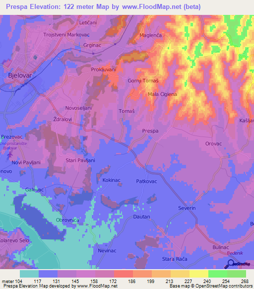 Prespa,Croatia Elevation Map