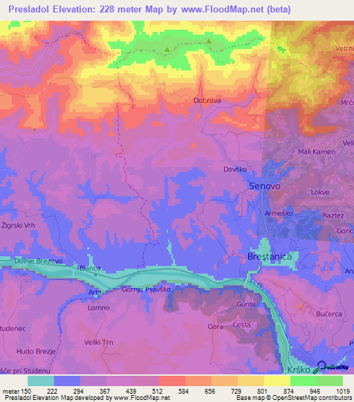 Presladol,Slovenia Elevation Map