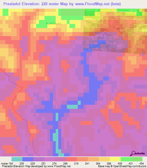 Presladol,Slovenia Elevation Map