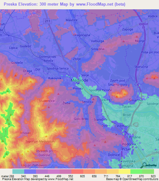 Preska,Slovenia Elevation Map