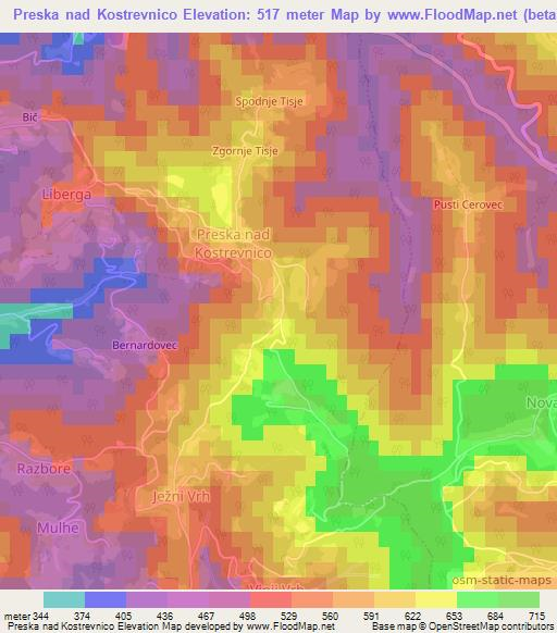 Preska nad Kostrevnico,Slovenia Elevation Map