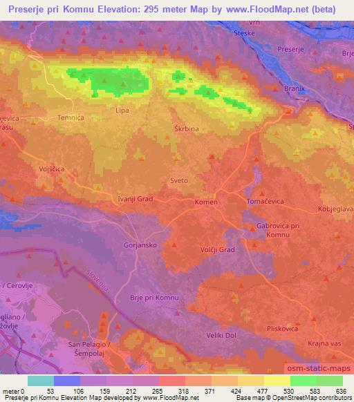 Preserje pri Komnu,Slovenia Elevation Map